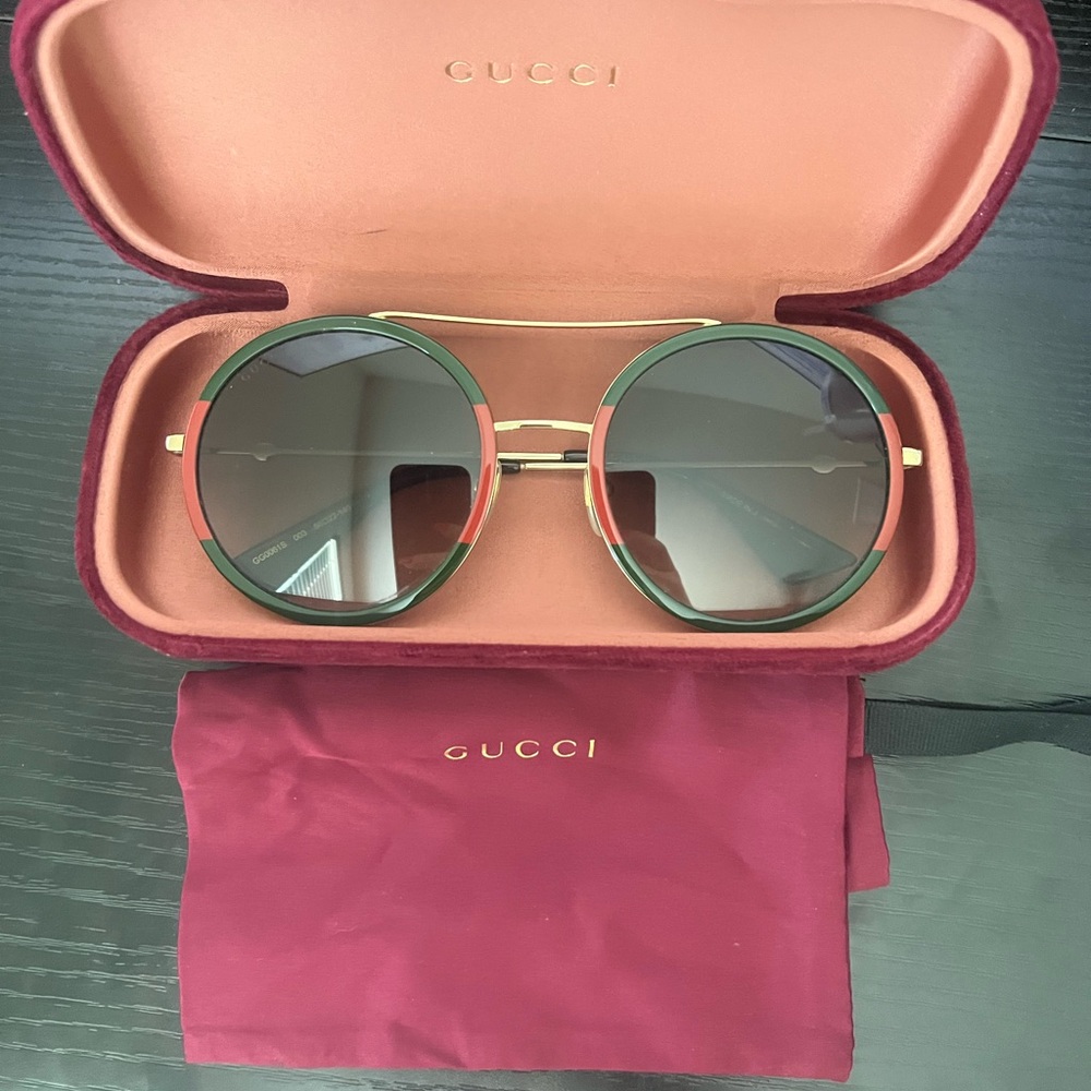 Gucci Women's Sunglasses - Green and Gold Accents